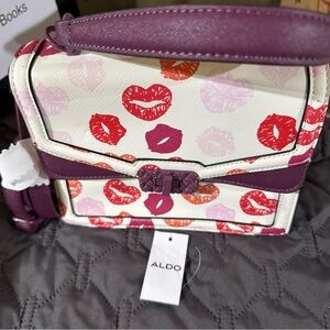 Aldo Purple and Cream Kiss Print Crossbody Bag